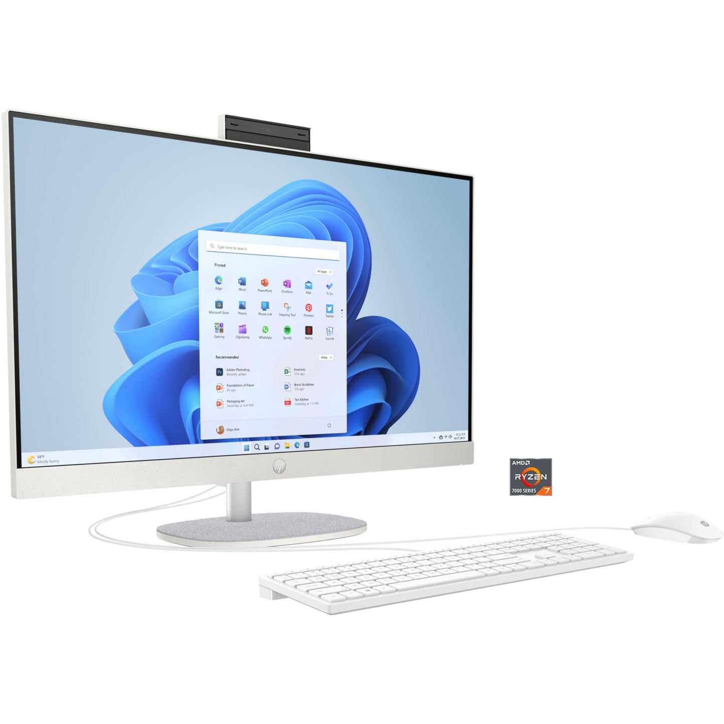 HP All-in-One Desktop PC, 23.8 inch FHD Display, AMD Ryzen 5 7520U, 8GB DDR5 RAM, 512GB SSD, AMD Radeon Graphics Unit, Windows 11 Home, QWERTZ, White [Exclusive to Amazon]