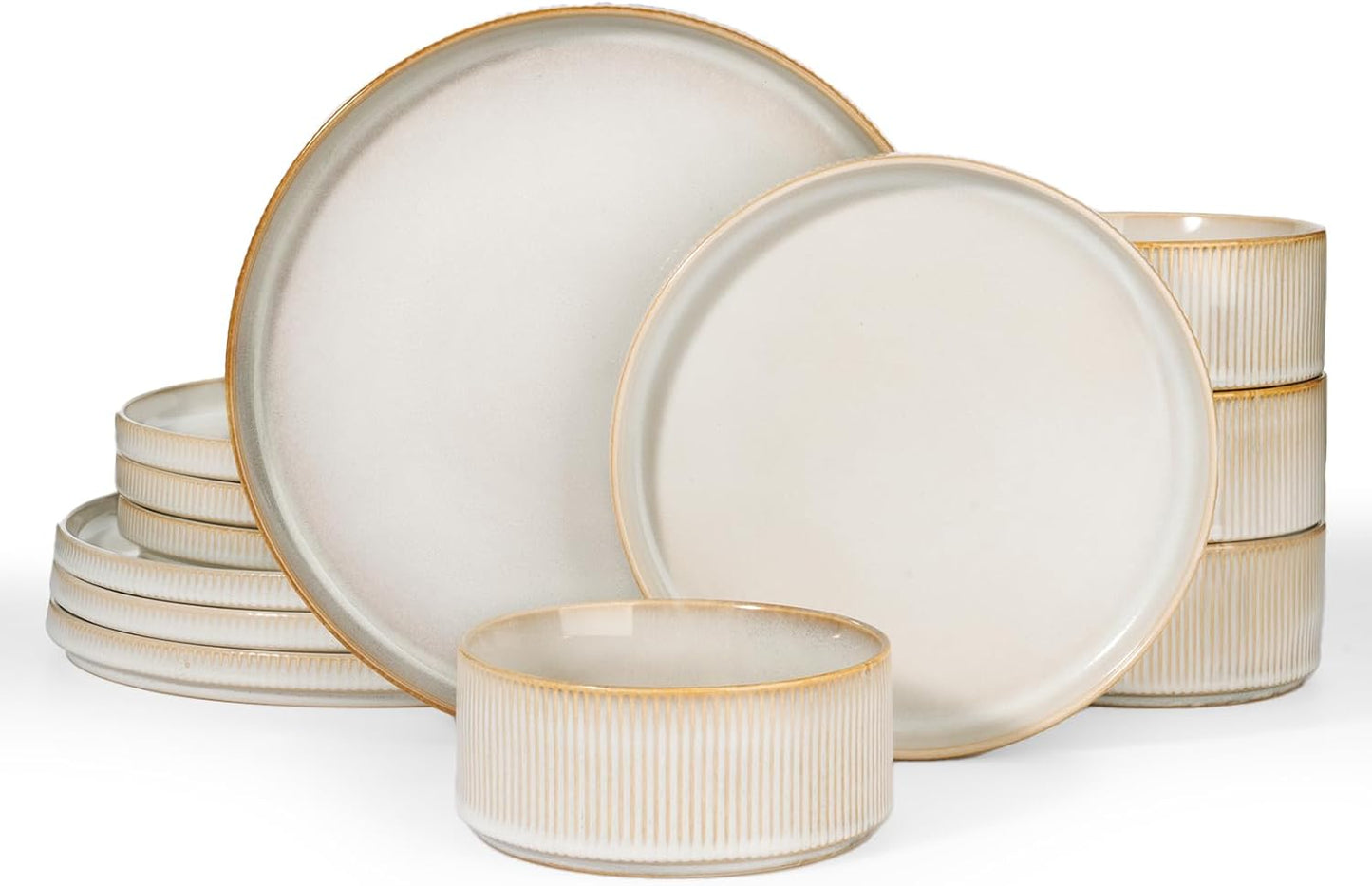 Star 18-Piece Plate Set, Crockery Set for 6 People, Stoneware Crockery Set, Anti-Scratch Dinner Service, Microwave & Dishwasher Safe, Cappuccino White