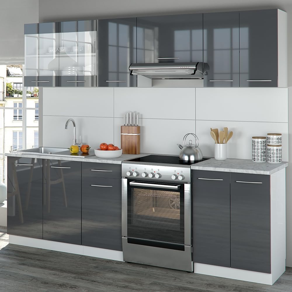 Vicco R-Line Kitchen Unit, Cashmere/Anthracite, 240 cm, AP Anthracite