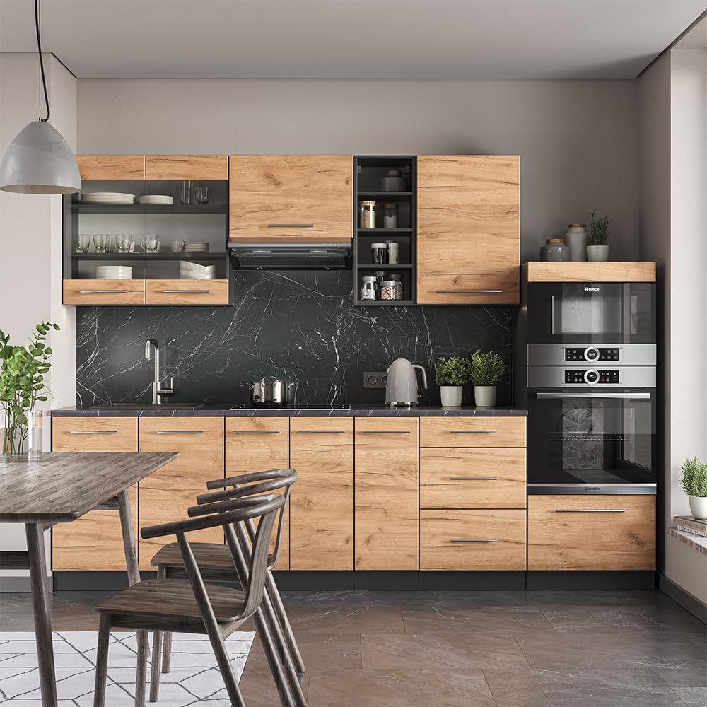 Vicco Kitchen Unit Fame-Line Goldkraft Oak / Anthracite 280 cm without Worktop