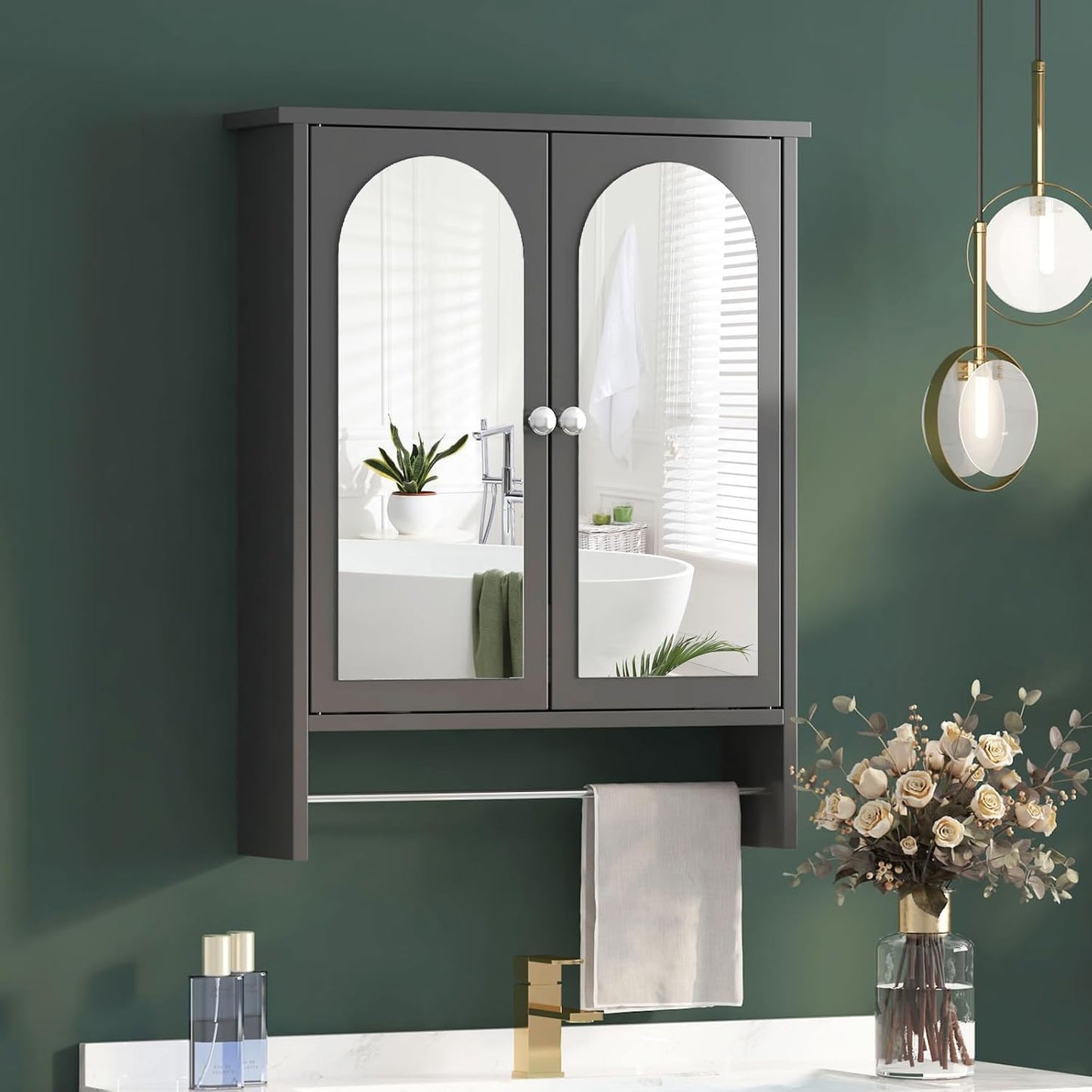 Bathroom Mirror Cabinet with 2 Doors, Wall Cabinet for Over the Toilet, Surface-Mounted Kitchen Wall Cabinet, Wall Cabinet with Shelves, Multifunctional Bathroom Cabinet, Natural