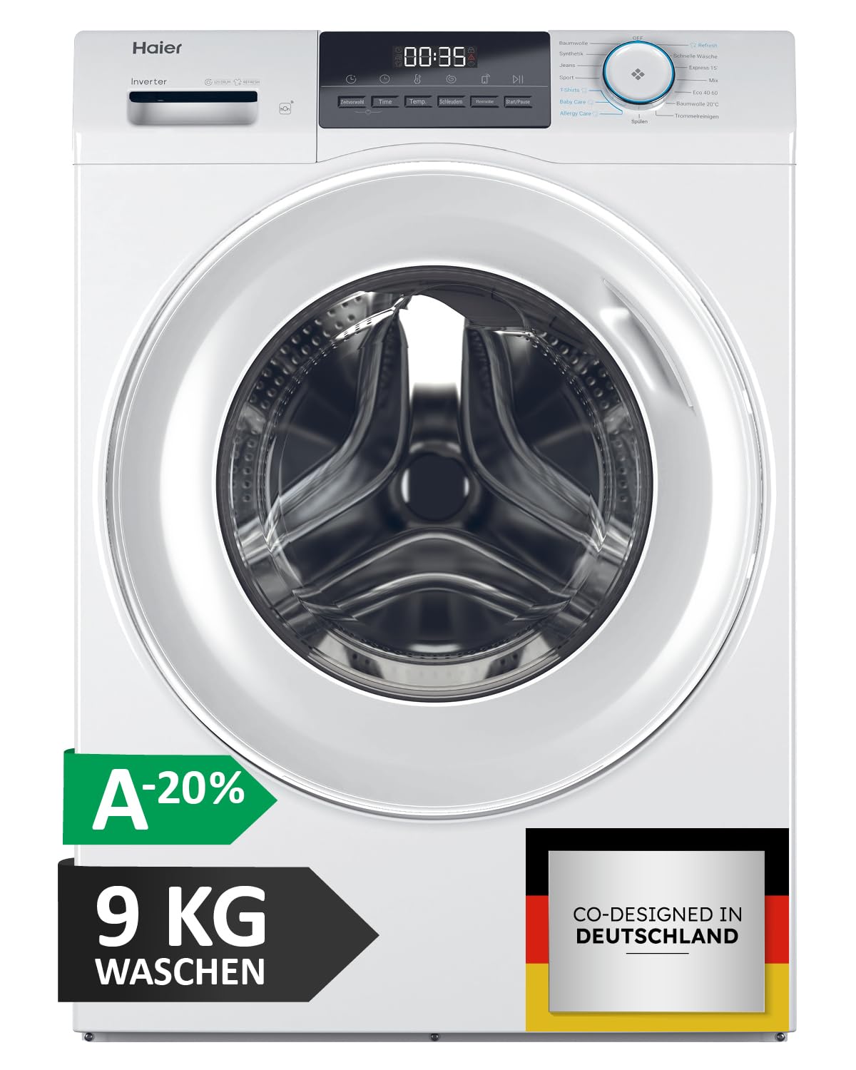 Haier I-Pro Series 1 HW100-BP14929 Washing Machine, 10 kg, A: Best Efficiency, Inverter Motor, Steam Programmes, XL Drum, Aquastop Hose