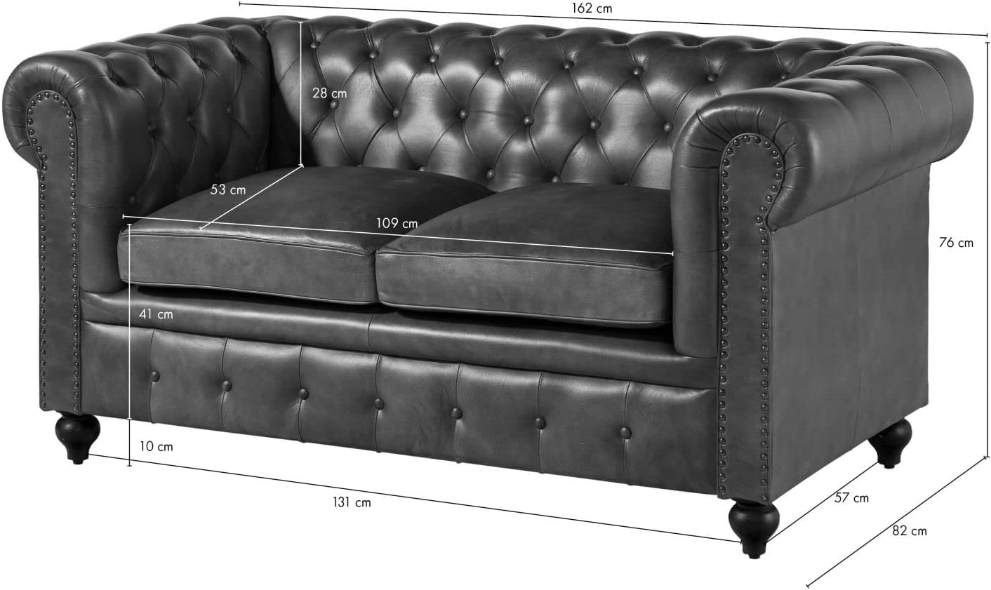 MASSIVMOEBEL24.DE Chesterfield #103 3-Seater Sofa Real Leather 218 x 82 x 76 cm Brown