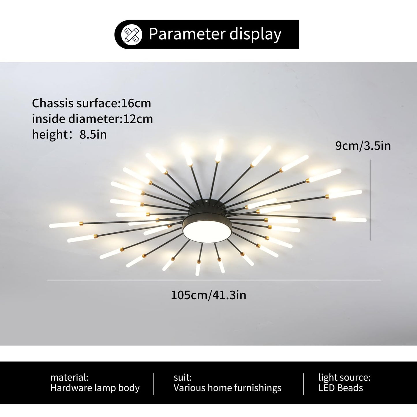 minifair Moderne LED-Deckenleuchte, 12 + 1 Köpfe, halbbündige Deckenleuchte, goldene Kronleuchter, Deckenbeleuchtung für Schlafzimmer, Wohnzimmer, Küche, Esszimmer, Restaurant