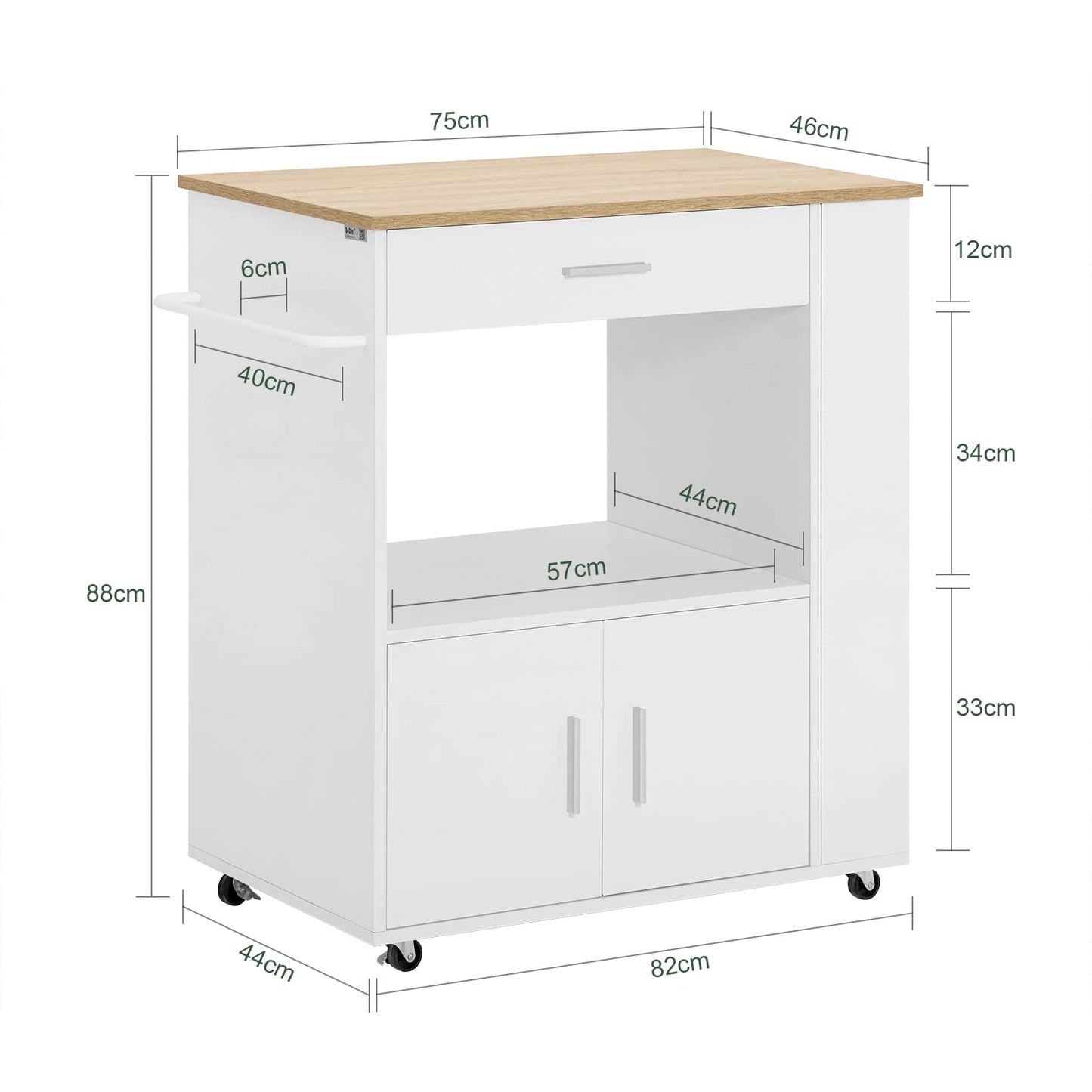 SoBuy Serving Trolley with Wheels Kitchen Trolley with Worktop Rolling Trolley Kitchen Island with Worktop Narrow Microwave Cabinet Kitchen Cabinet Side Table Wood Black 82 x 88 x 46 cm FKW113-SCH