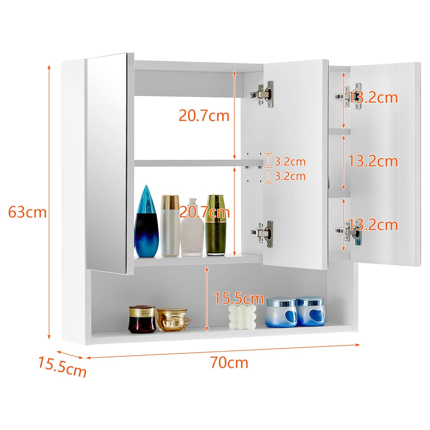 TUKAILAI Mirror Cabinet Bathroom Cabinet with 2 Toy Doors and Additional Shelf Storage Cabinet with Adjustable Shelves Wall Cabinet Medicine Cabinet Wall Cabinet for Bathroom White