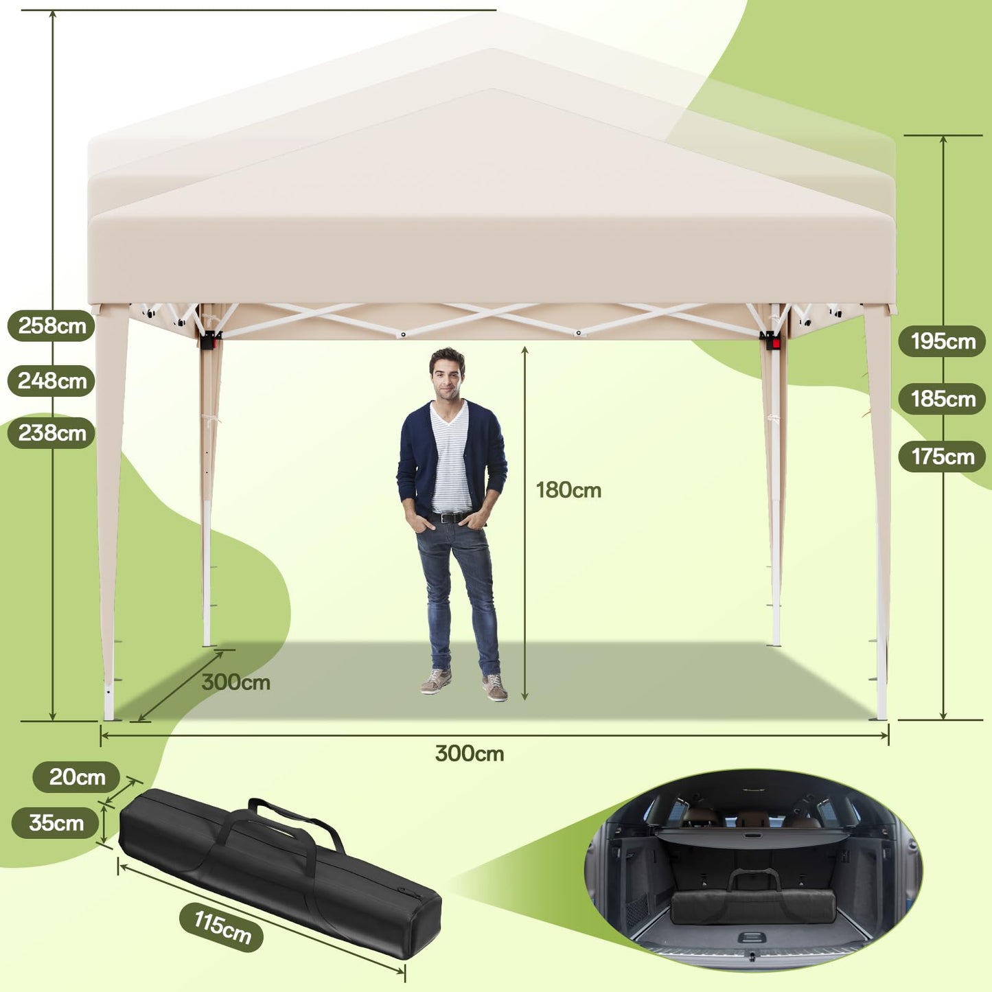 JUMMICO Gazebo Folding Gazebo 2 x 2, Gazebo Height Adjustable Stable Waterproof Winterproof Pop-Up Garden Gazebo UV Protection 50+ Folding Tent for Garden, Courtyard, Camping, Gazebo Beige