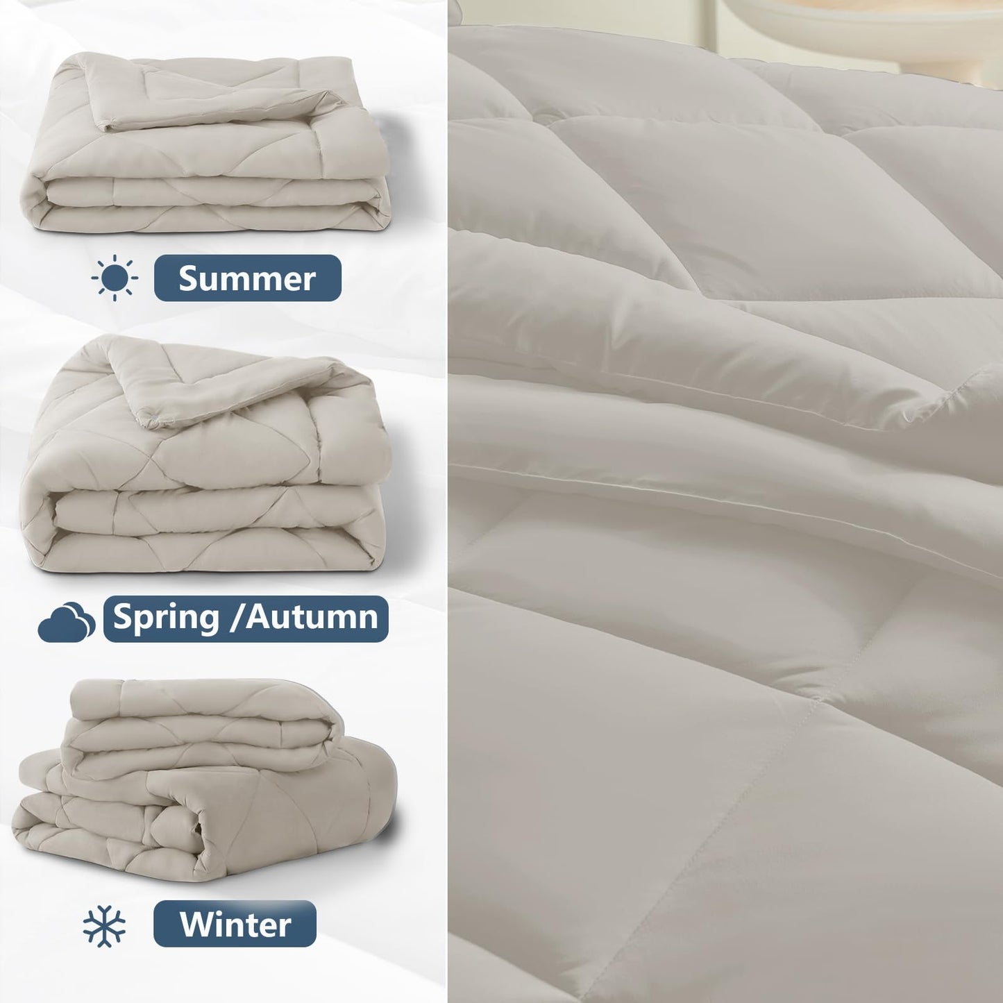 WAVVE Duvet 135 x 200 cm 4 Seasons 2-Piece Grey - All Season Duvet 135 x 200 cm 300 g/m² Summer Duvet 135 x 200 150 gsm = Winter Duvet 450 gsm, Quilt 200 x 135 cm for Four Seasons/Summer/Winter
