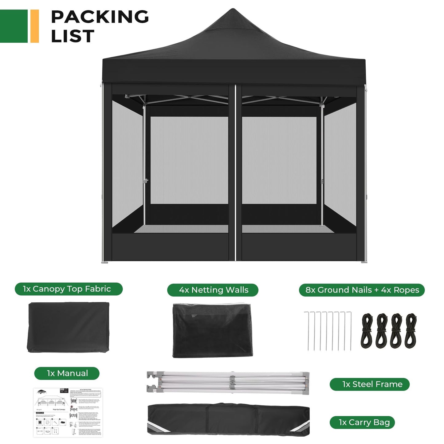 COBIZI Folding Gazebo 3 x 3 m Gazebo 3 x 3 m Waterproof Stable Party Tent Foldable with 4 Side Walls Mosquito Net Pop Up Garden Gazebo Anti-UV for Garden, Grey