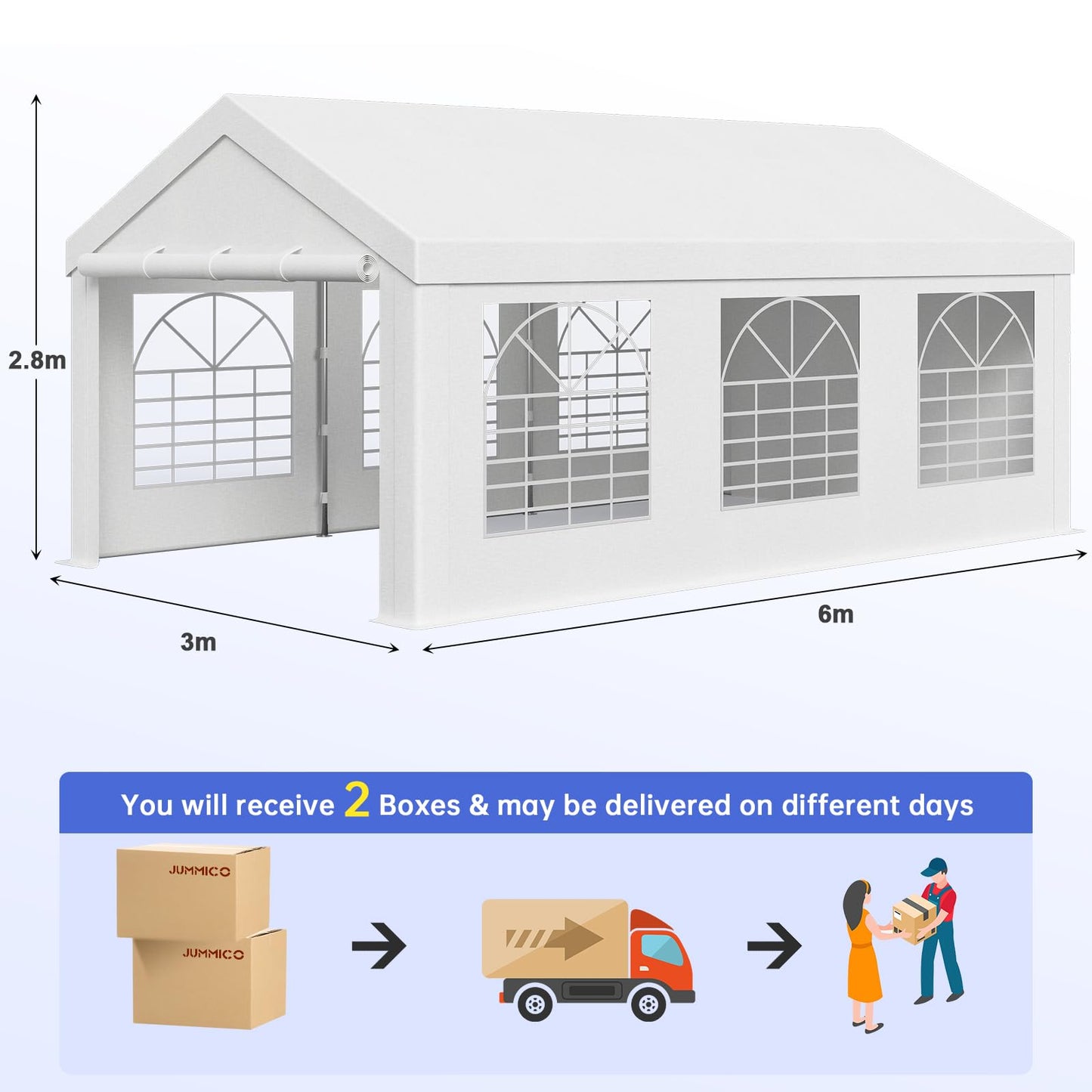 JUMMICO Gazebo Party Tent 4 x 6 Waterproof Stable Garden Tent UV Protection 50+ Tent 170 g PE Tarpaulin Marquee Beer Tent Garden Gazebo for Garden, Party, Festival, Wedding, White