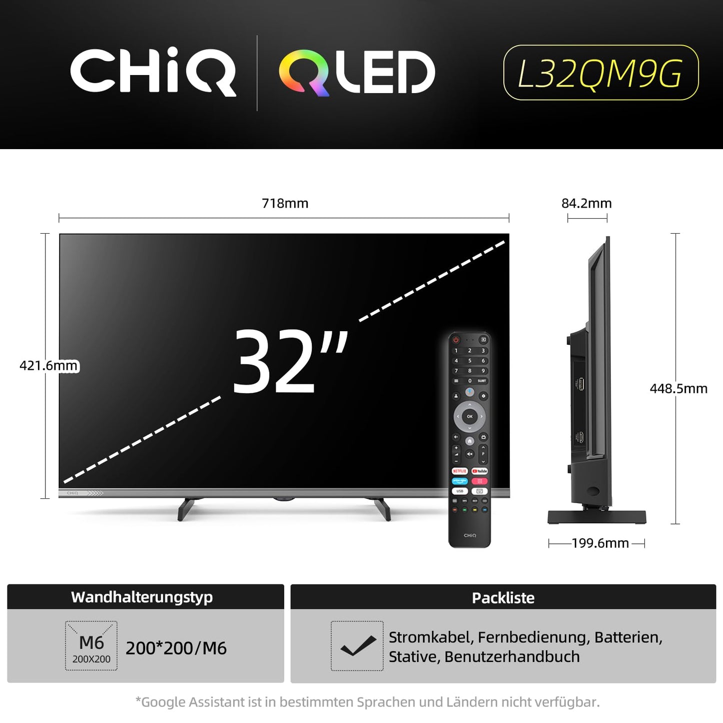 CHIQ L40FT 40 Zoll, Full HD, (100 cm) Smart Fernseher, HDR10, Dolby Audio & DBX-tv, Triple Tuner DVB-C/T2/S2, Integrierter Chromecast, Metall Randlos Design