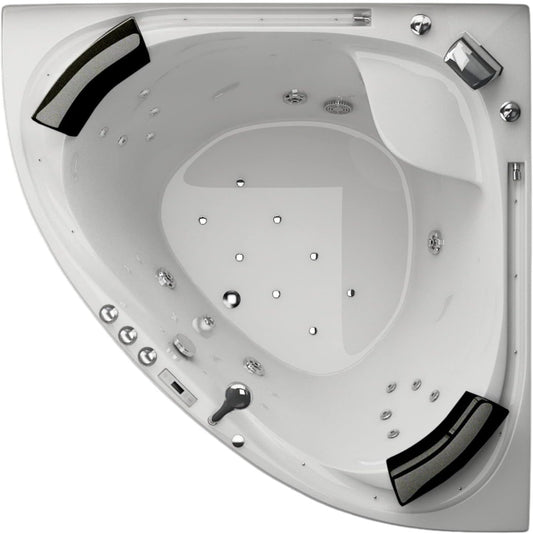 Jet-Line® Whirlpool | Villa Sabrina Weiss 1.6 x 1.6 m XXL | Neu mit umlaufendem Wasserfall | Vollaustattung Eckbadewanne | Pool Eck Badewanne | Whirlwanne | Ozon Heizung LED