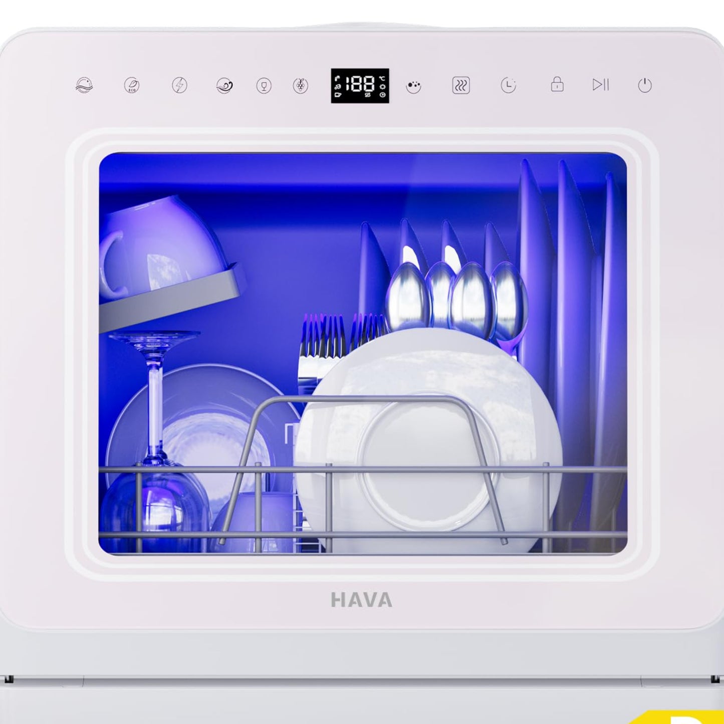 HAVA Dishwasher with Water Softener and Increased Energy Efficiency, Dishwasher with 8 Programmes, Child Lock & Delayed Start, No Installation Required