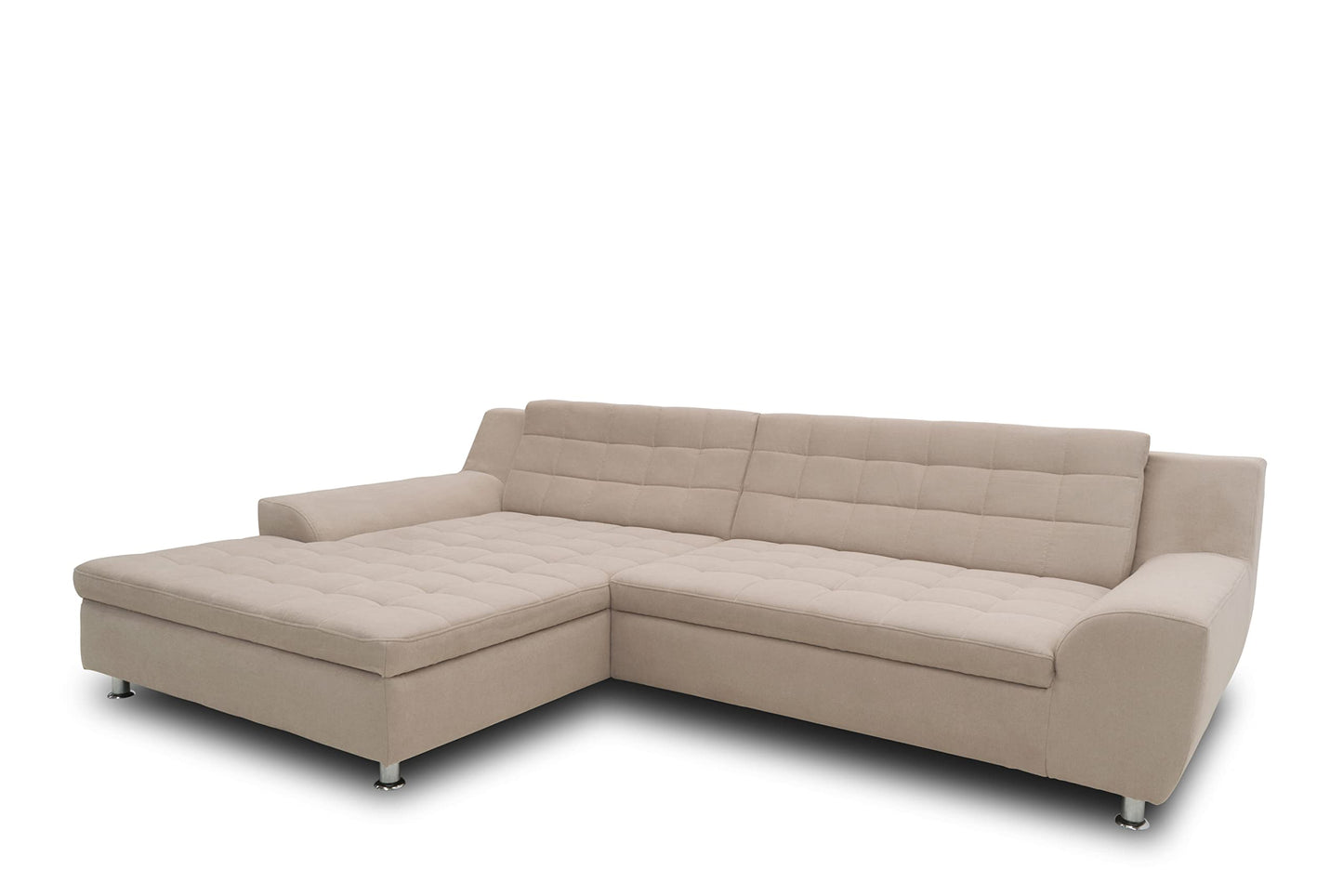 DOMO. collection Merida Corner Sofa, Sofa with Sleep Function in L-Shape, Corner Couch with Bed Box, Sofa Bed 304 x 200 x 84 cm (W x D x H), Beige