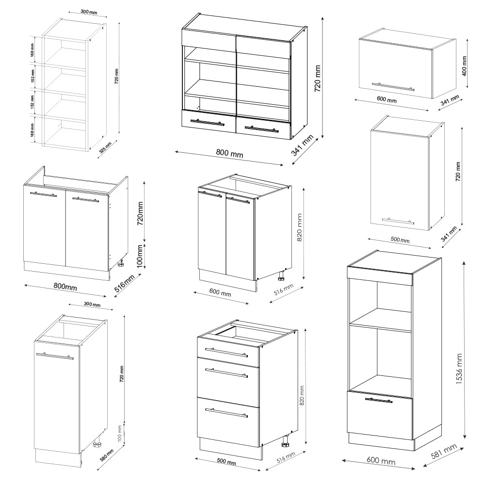 Vicco Fame-Line Kitchen Unit 280 cm without Worktop 280 cm High-Gloss Anthracite / White
