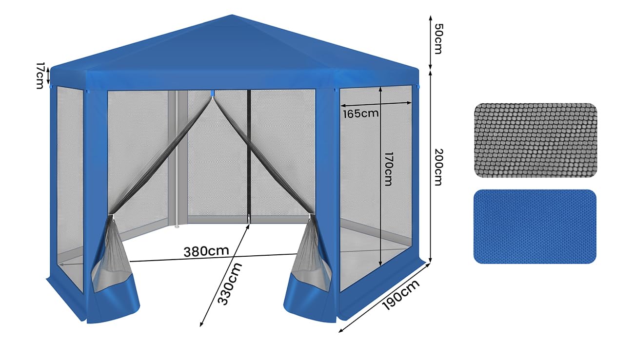 WOLTU Gazebo 3.8 x 3.3 m Square Garden Gazebo with Side Walls Mosquito Net Garden Arbour Metal Party Tent Easy Assembly without Tools for Garden Patio Yard Blue