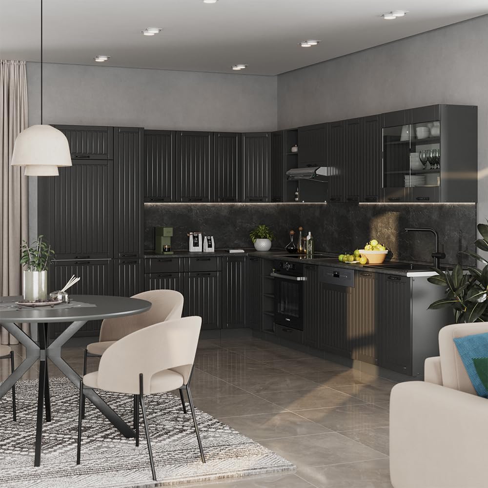 Vicco Fame-Line Corner Kitchen 257 x 347 cm White High Gloss / Anthracite without Worktop