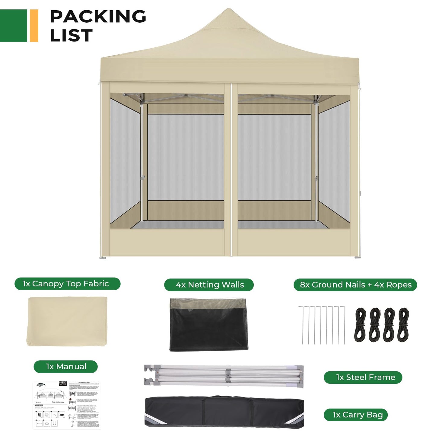 COBIZI Folding Gazebo 3 x 3 m Gazebo 3 x 3 m Waterproof Stable Party Tent Foldable with 4 Side Walls Mosquito Net Pop Up Garden Gazebo Anti-UV for Garden, Grey