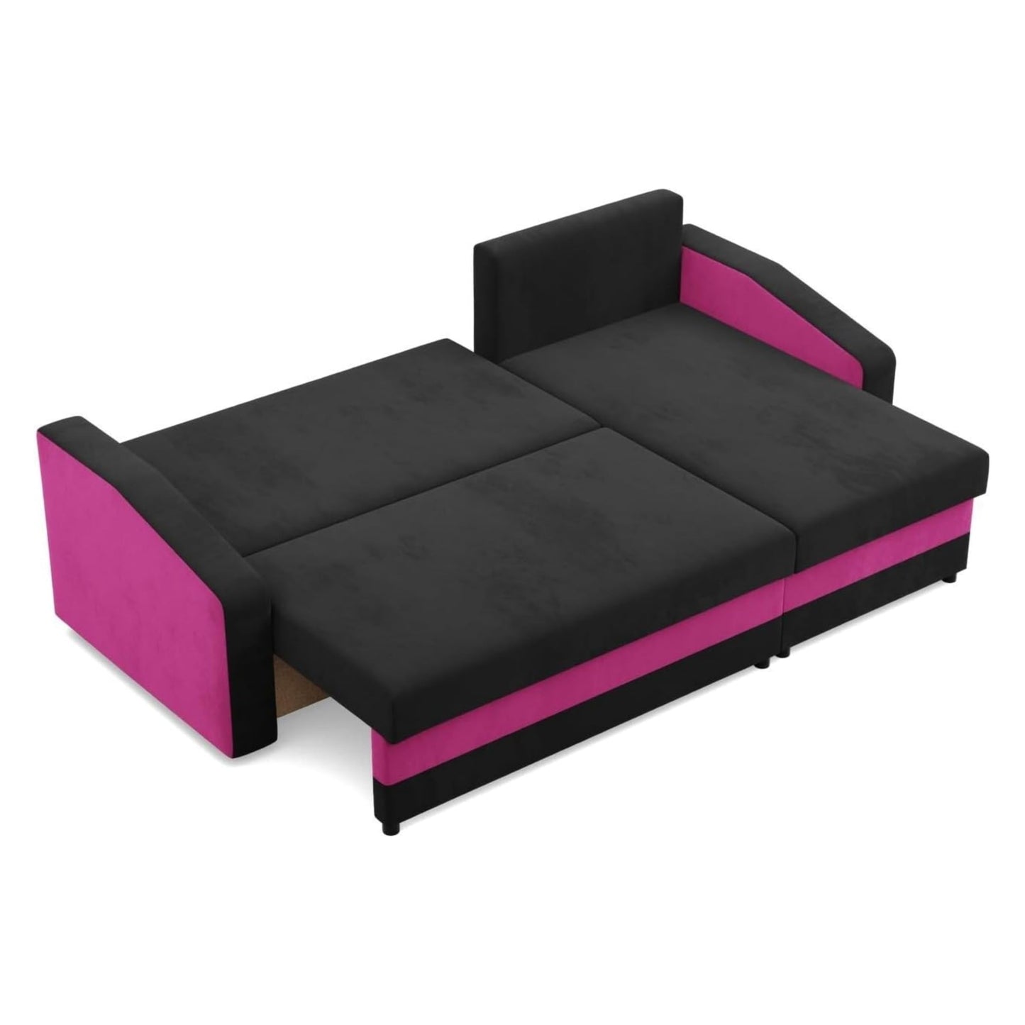 Mebligo Orion Corner Sofa with Sleep Function and Bed Box Black + Pink