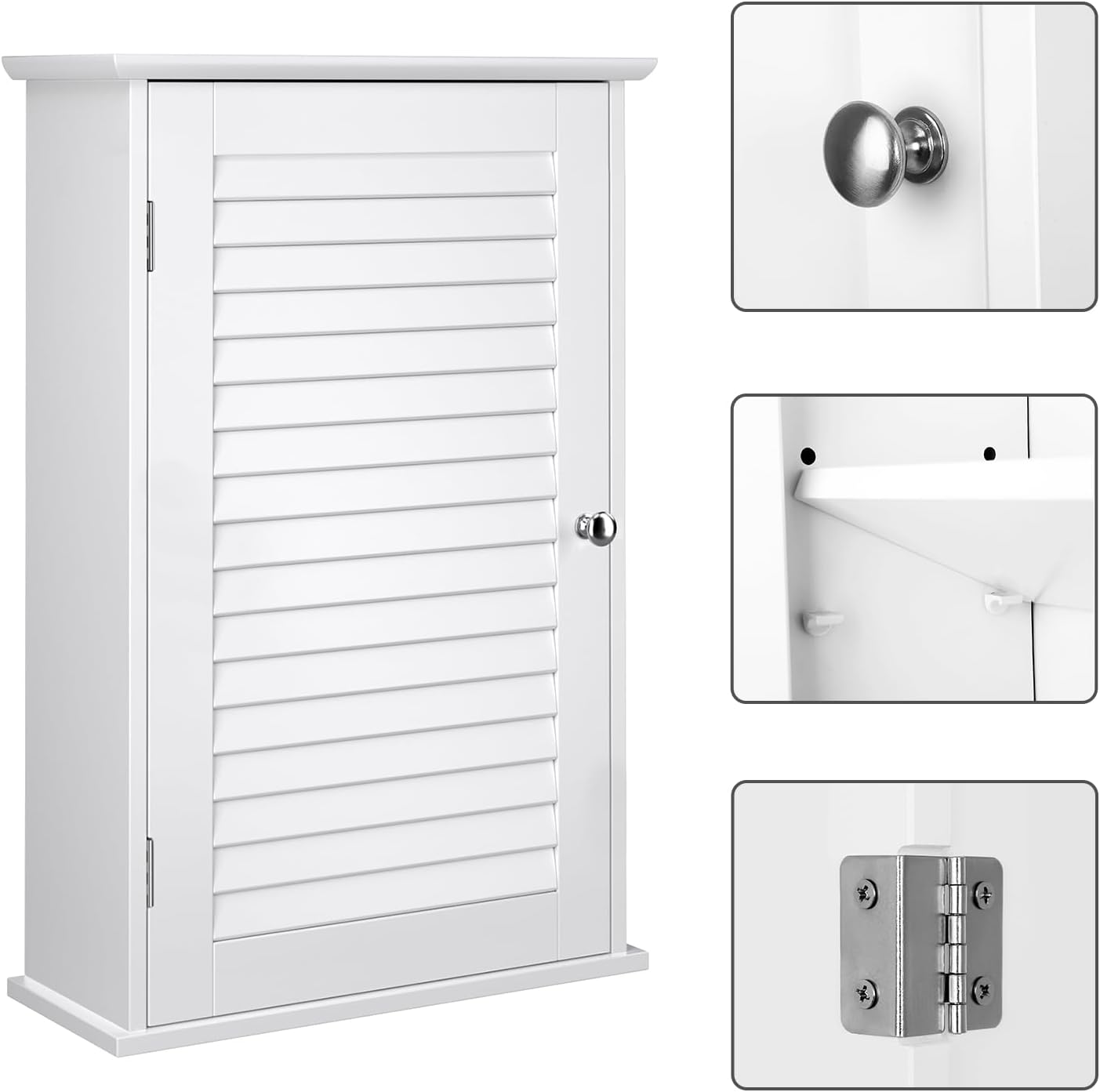 VASAGLE BBC24WT Wall Cabinet, Bathroom Cabinet, Medicine Cabinet with Height-Adjustable Shelf, Bathroom Cabinet with Door, 40 x 16 x 60 cm, Wood, White