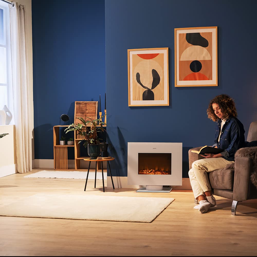 Cecotec Ready Warm 2200 Curved Flames Electric Fireplace with Remote Control, 22 Inch, 2000 W with 2 Power Levels, Curved Tempered Glass Scoreboard, 2 LED Lights, 20 m2