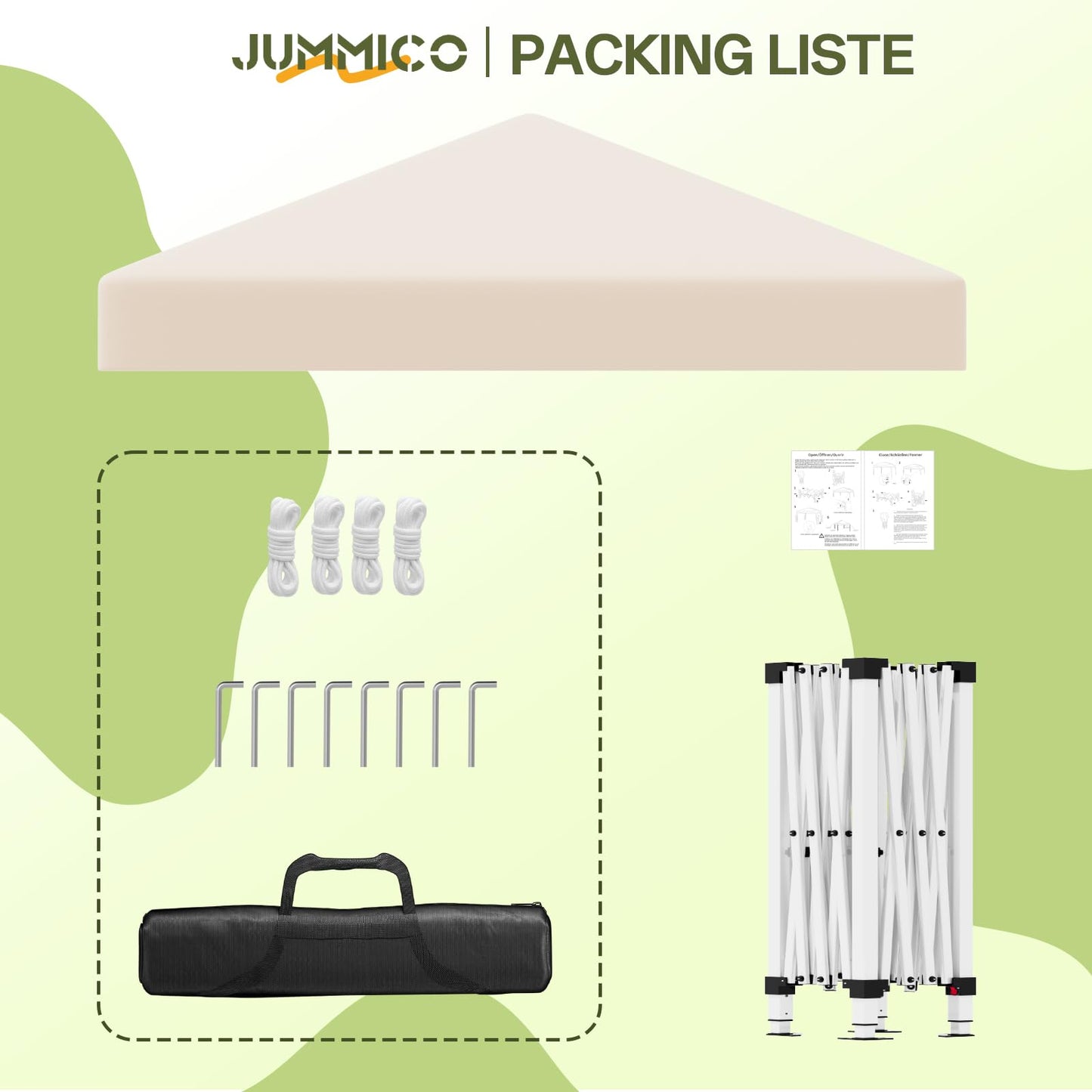 JUMMICO Gazebo Folding Gazebo 2 x 2, Gazebo Height Adjustable Stable Waterproof Winterproof Pop-Up Garden Gazebo UV Protection 50+ Folding Tent for Garden, Courtyard, Camping, Gazebo Beige