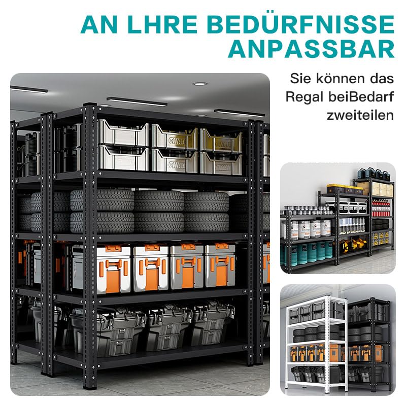 Screw Shelf Storage Rack Black 1080 kg Total Load 80 x 30 x 180 cm 6 Shelves (180 kg Base) Metal Stable