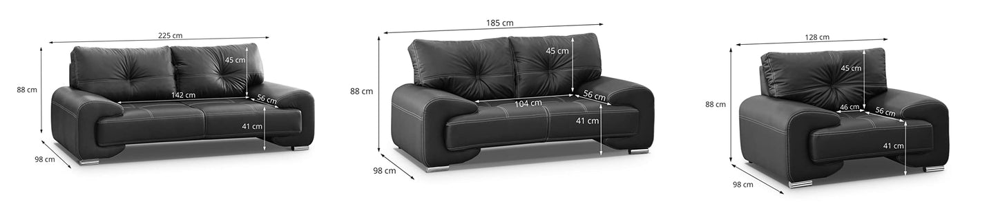 Mars Meble Big-Sofa OME_321 Omega Upholstered Set 3+2+1 Sofa Living Room Sofa Set 3-Piece Couch (Black), 225 x 98 x 88 cm, 185 x 98 x 88 cm, 128 x 98 x 88 cm