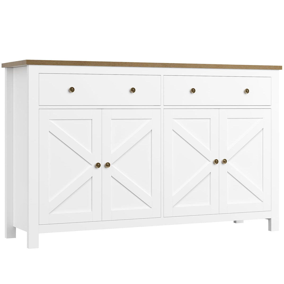 FirFurd Sideboard 140 cm Wide Kitchen Cabinet with Worktop Buffet Cabinet with 2 Drawers 4 Doors Kitchen Buffet with Adjustable Shelves for Living Room Kitchen Dining Room 140 x 40 x 89 cm White