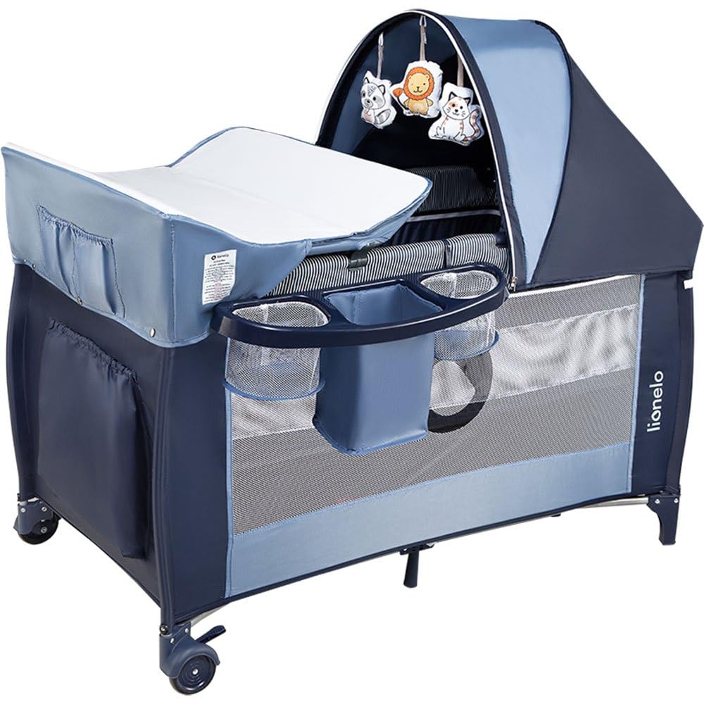 Lionelo Sven Plus 4-in-1 Baby Bed Baby from Birth to 15 kg Changing Mat Mosquito Net Airy Side Walls with Side Entrance Carry Bag Foldable