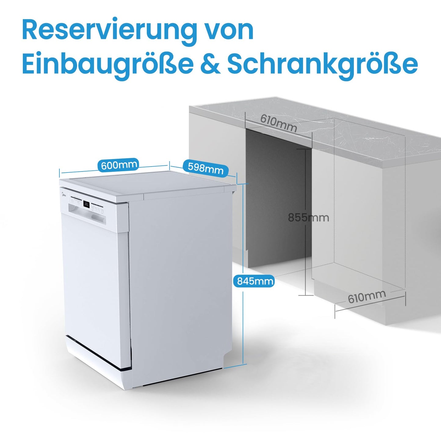 Midea SU 5.35X14CS Dishwasher Base, 14 MGD, Dishwasher 60 cm, Home Connect, Hygiene Care+, Machine Care +, Extra Drying, Half Load, 44 db, Start Delay, Stainless Steel