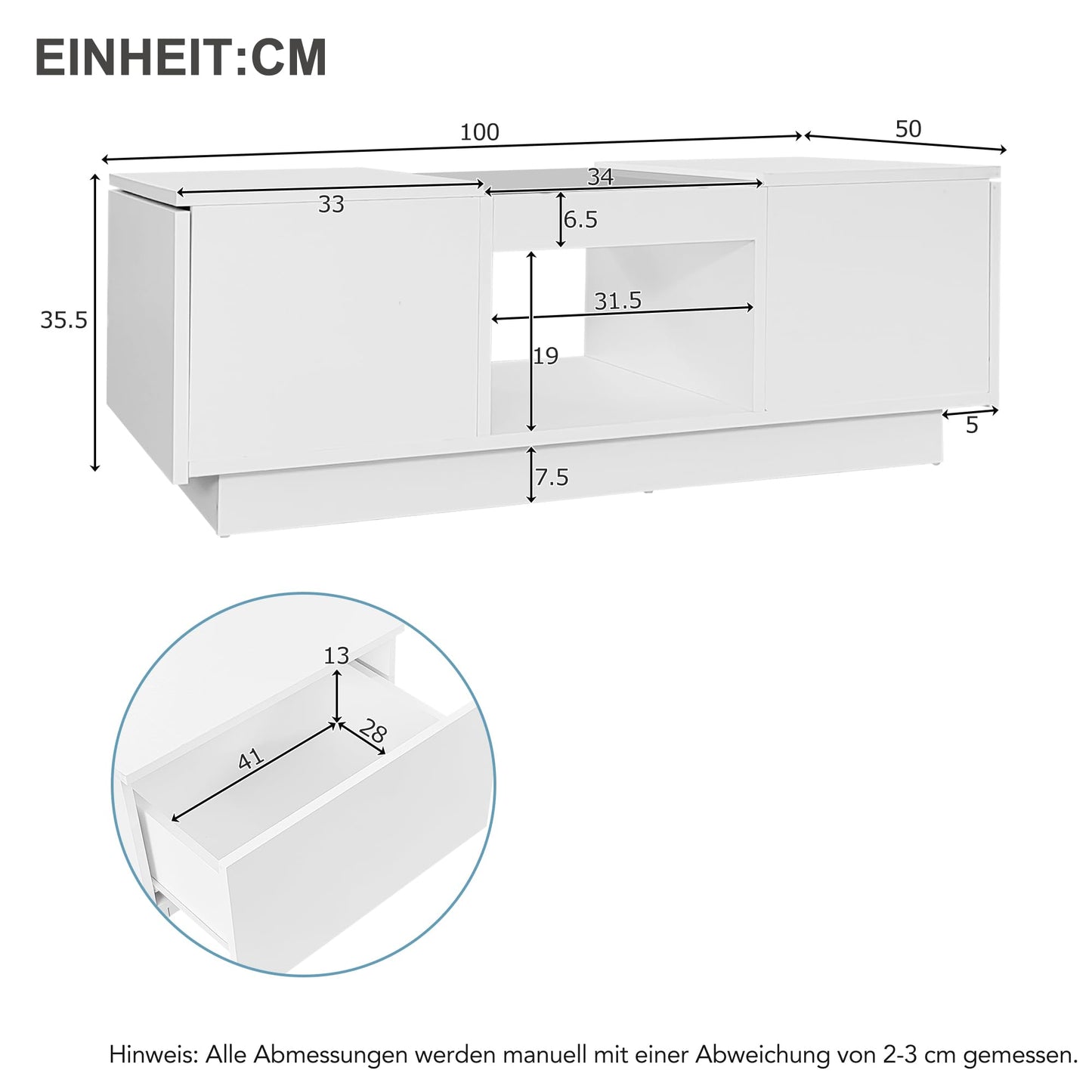 Merax Coffee Table LED High Gloss Middle Table Tea Table for Living Room Black Living Room Table with 2 Drawers and Open Compartment, Rectangular Side Table Sofa Table Coffee Table for Bedroom Office