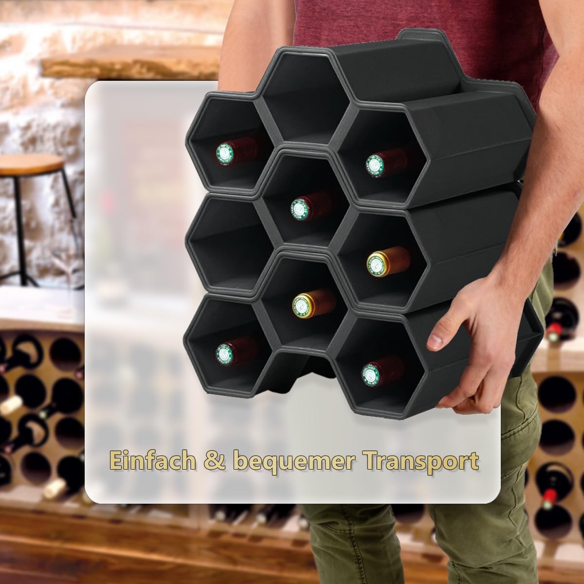 Stimo Wine Rack for 12 Bottles Stackable Bottle Rack Plastic Drinks Rack Expandable (4)