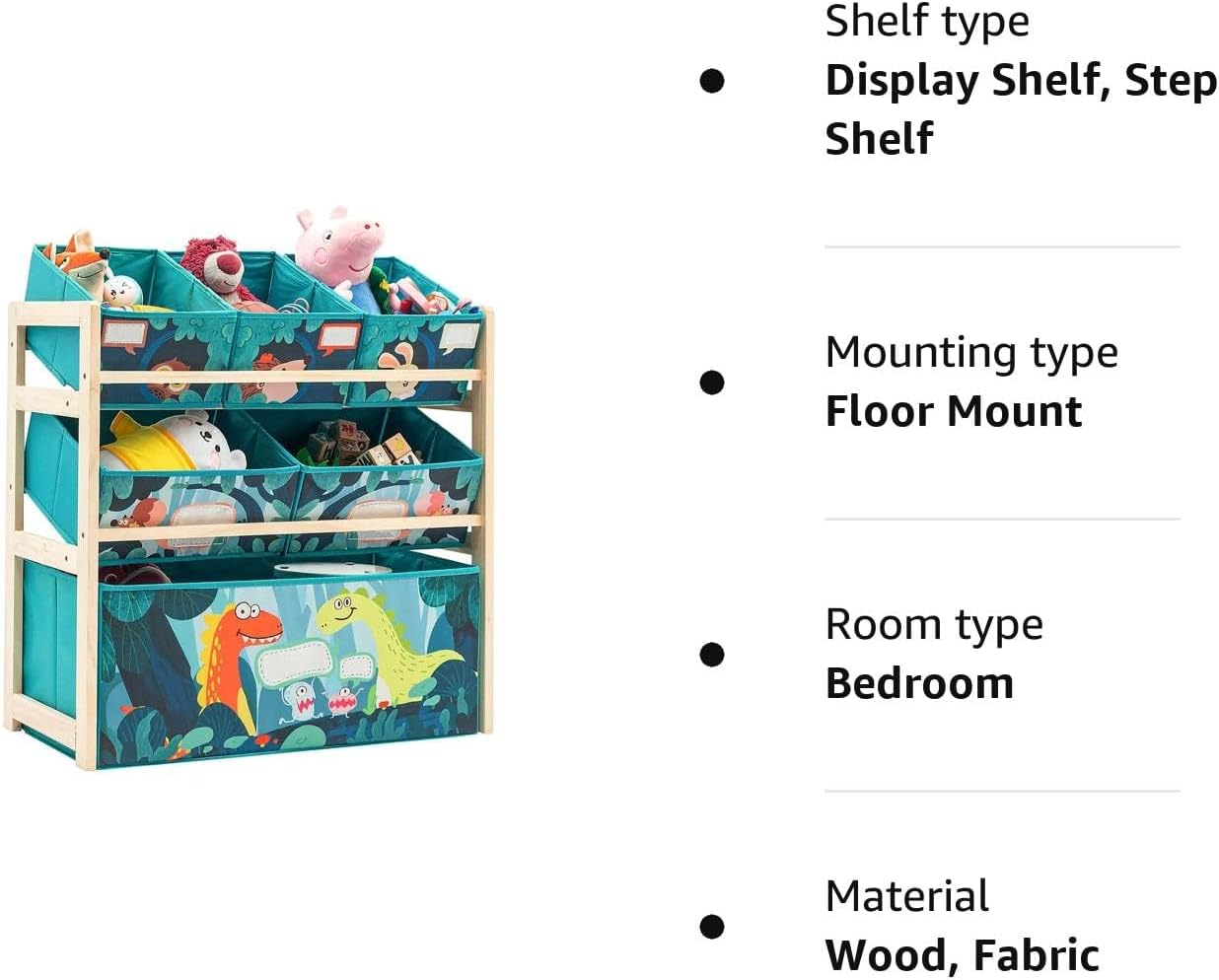 NUKied Spielzeug-Organizer|Aufbewahrungsregal|3-stöckiges Holzregal für Kinder mit Regalboxen|Bücherregal für |Kinder|Kinderzimmer|Schule|Kindergarten Stoffschubladen für Bücher und Spielzeug