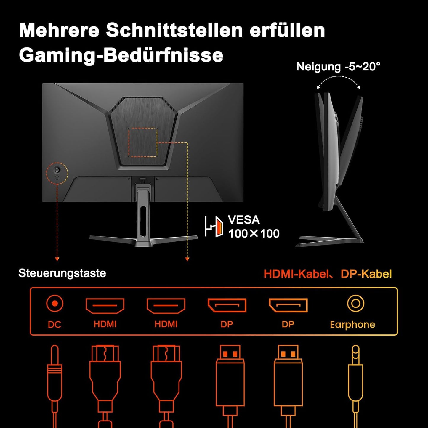 Minifire 24 Zoll Monitor, 100Hz, Full HD（1980x1080p）,5ms(OD), Adaptive-Sync, sRGB110%, Eye-Care，VESA, PC Bildschirm mit HDMI USB-C Ports - MF24X3AL