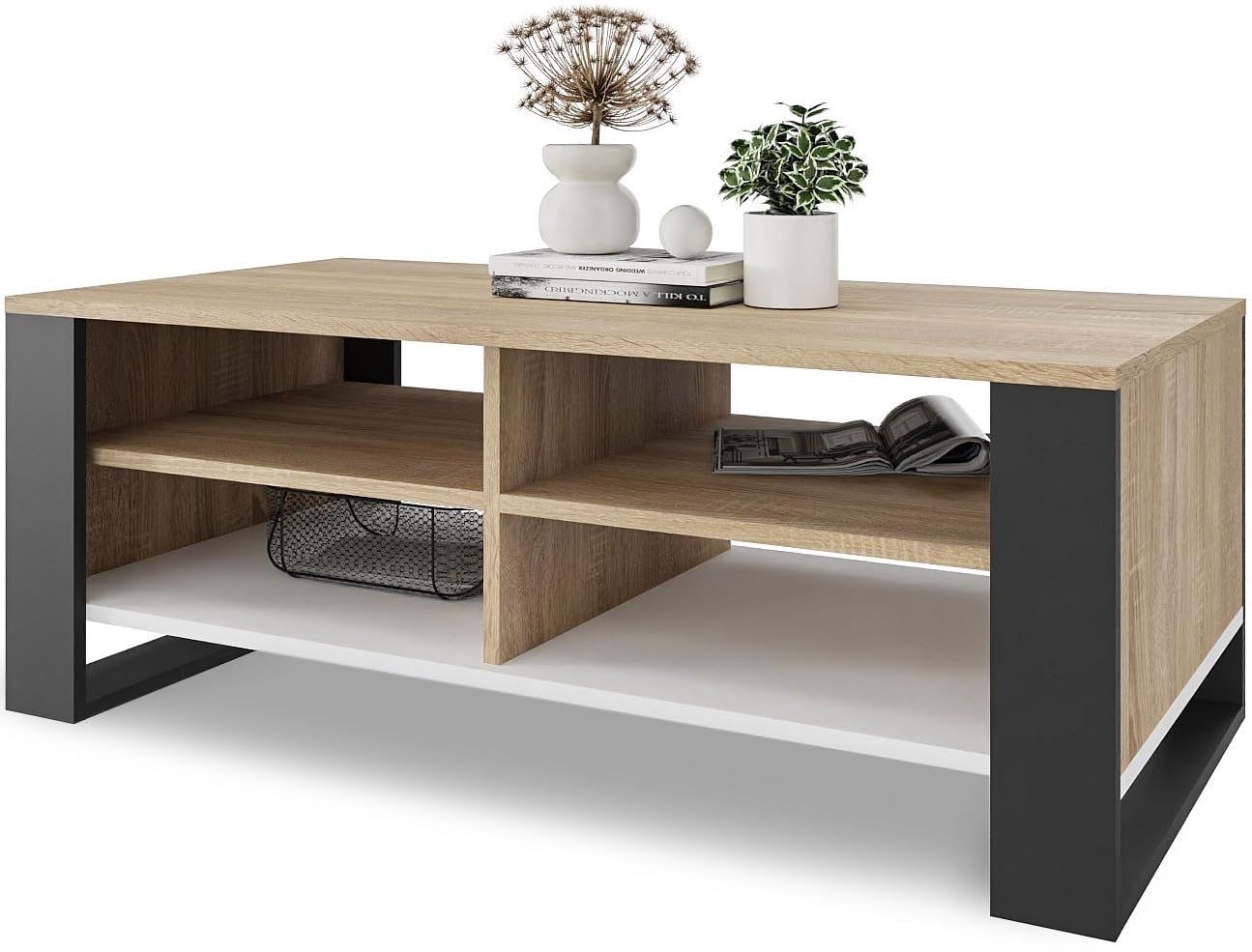 Meble Pitus Coffee Table - Living Room Table Modern - Coffee Table with Storage Space 90 x 50 x 50 cm - Table for Living Room - White