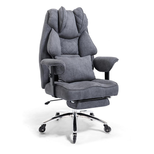 Ergonomic Office Chair 200 kg, Executive Chair with Footrest, Desk Chair with Lumbar Cushion, Comfortable XXL Wide Seat, Thickened Padded, Height Adjustable, Imitation Suede