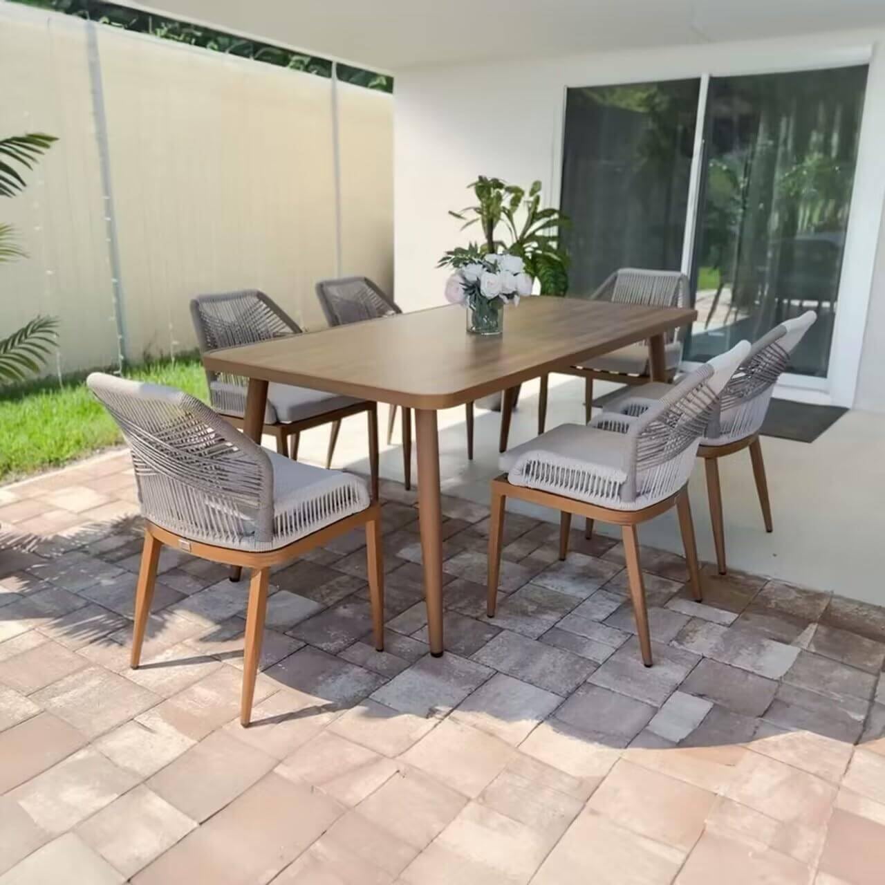 PURPLE LEAF 9-TLG Gartenmöbel Set,Aluminium Terrassenmöbel 8 Gartenstühle mit Tisch Balkonmöbel Essgruppe Gartengarnitur, Grau