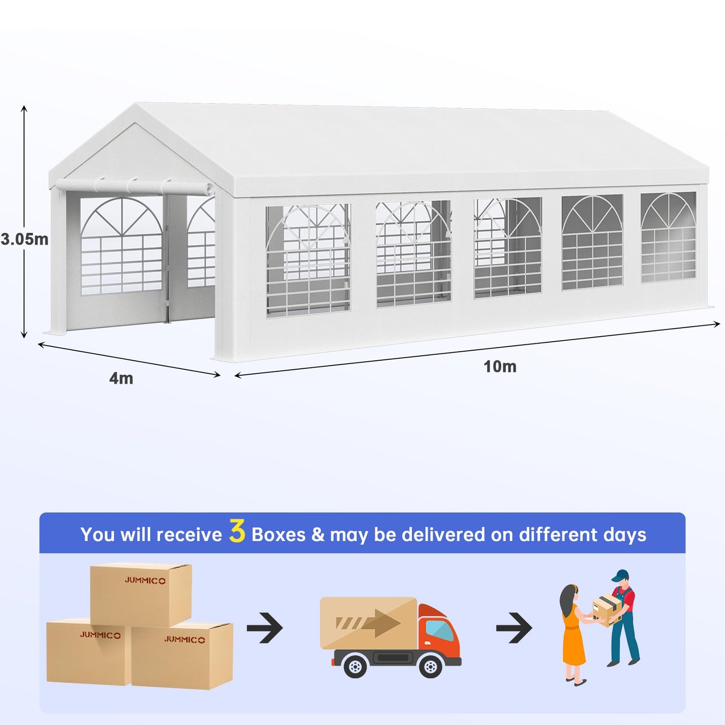 JUMMICO Gazebo Party Tent 4 x 6 Waterproof Stable Garden Tent UV Protection 50+ Tent 170 g PE Tarpaulin Marquee Beer Tent Garden Gazebo for Garden, Party, Festival, Wedding, White
