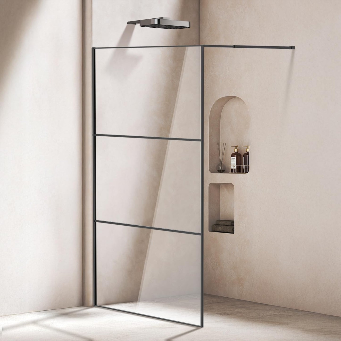 Shower Screen 80 x 200 cm Walk-in Shower Shiny Silver 3-Piece Segmented Full Frame 5 mm Tempered Safety Glass Right/Left Mountable for Floor or Shower Tray