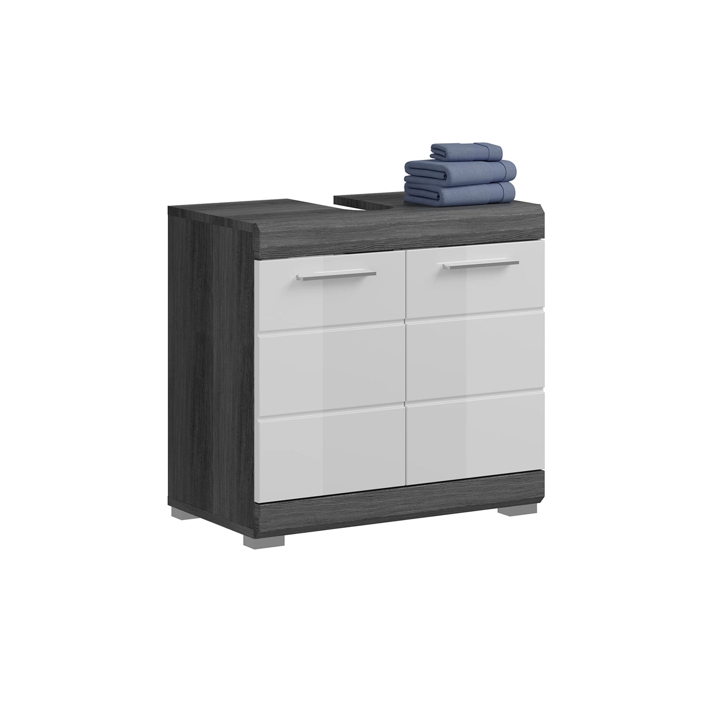 Badezimmer Scout X06B2723 Wall-Mounted Cupboard Wide Cabinet in Front White High Gloss Body Smoke Silver Nb. Approx. 74 x 79 x 24 cm