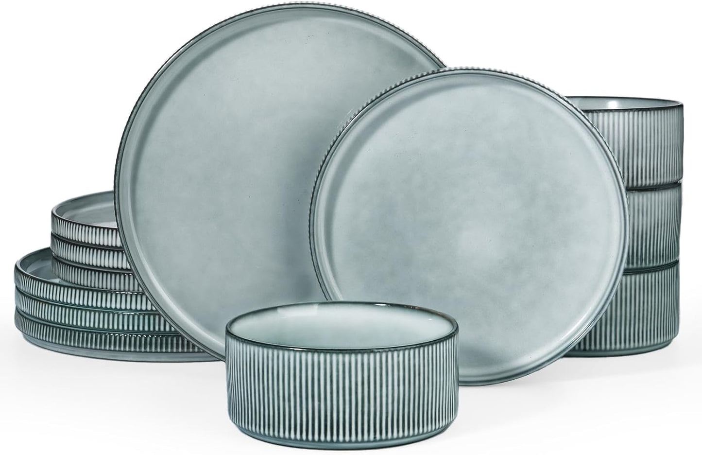 Star 18-Piece Plate Set, Crockery Set for 6 People, Stoneware Crockery Set, Anti-Scratch Dinner Service, Microwave & Dishwasher Safe, Cappuccino White