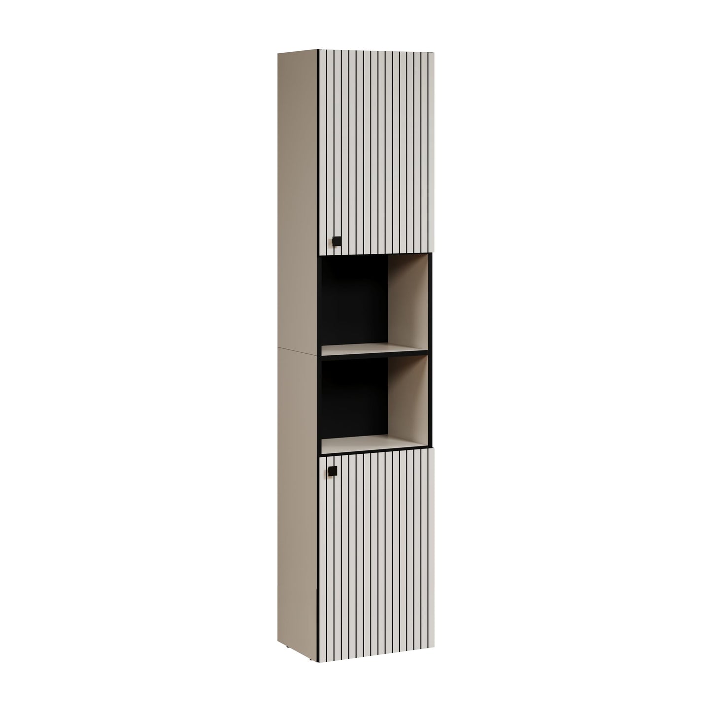 trendteam smart living - PureBliss - Hochschrank - Eiche - Badezimmerschrank in moderner Rillenoptik - edle Metallgriffe - (BxHxT) 40 x 186 x 31 cm - 2 praktische Einlegeböden - kratzfest