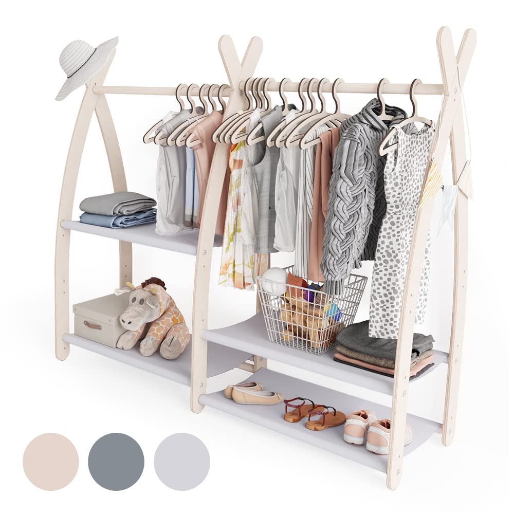MAMOI® Children's Coat Stand 95 x 106 x 32 cm / 53 x 95 x 32 cm | Children's Wardrobe | Clothes Rail for Children | Wooden Rail | Wardrobe Wood for Children's Room | 100% Eco | Made in EU