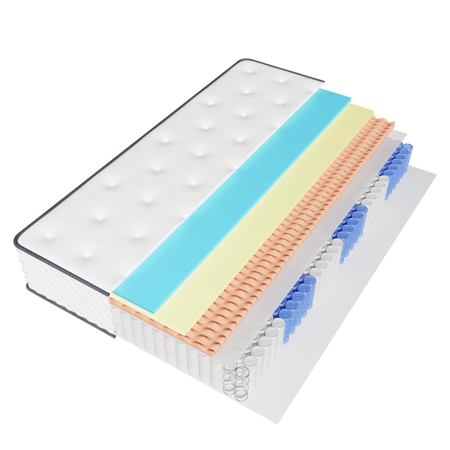 Mattress 180 x 200 cm, Pocket Spring Mattress Hardness H3 Medium Firm, 7-Zone Mattresses with High-Quality Comfort Foam, Back-Relieving, Rolled Mattress Height 25 cm