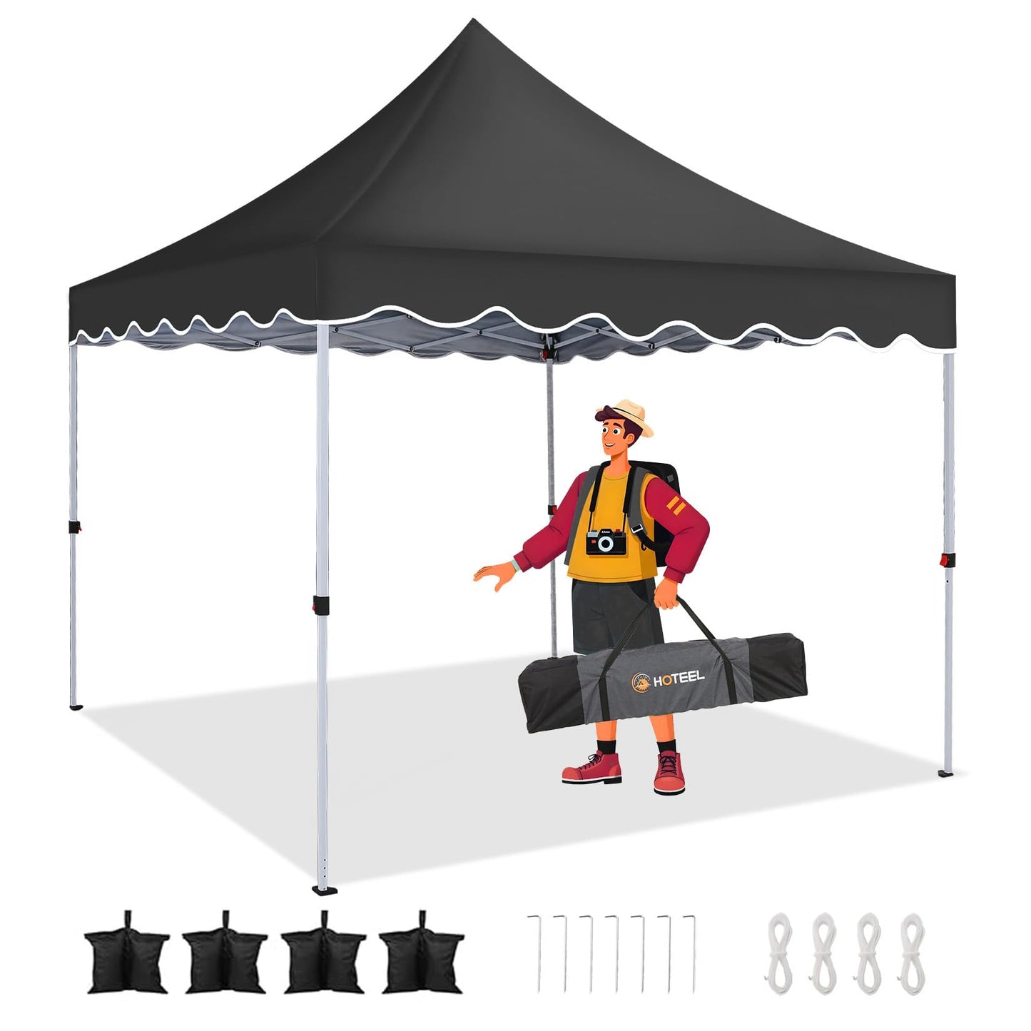 HOTEEL Gazebo 3 x 6 Waterproof Stable with 6 Removable Side Walls, Wave Hem Roof Party Tent 3 x 6 with Wheel Bag and 4 Sand Bags, Folding Gazebo 3 x 6 Parasol for Wedding Market (Grey)