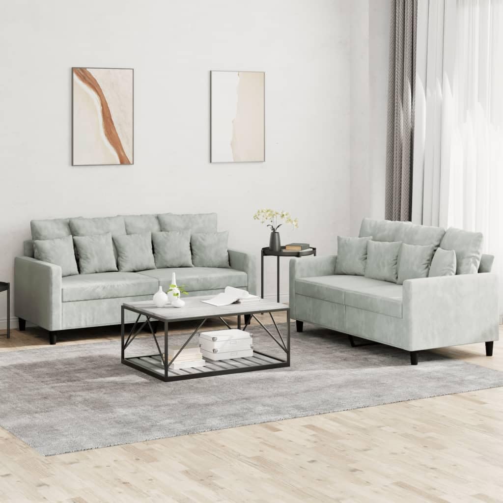 Willood 3-TLG. Sofagarnitur mit Kissen Dunkelgrau Samt,Sofa geeignet für Wohnzimmer, Sofa Set, mit Armlehnen und Kissen
