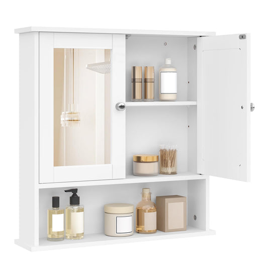eSituro Bathroom Mirror Wall Cabinet with Doors White Width Approx. 56 x 58.3 x 13 cm