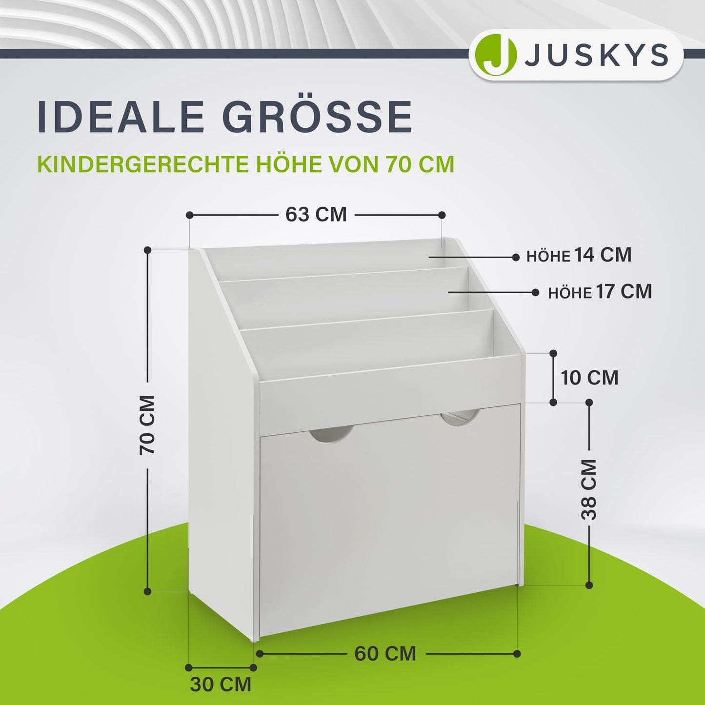 Juskys Children's Bookcase with 3 Compartments & Toy Box - Wooden Shelf 63 x 30 x 70 cm BTH - Storage of Books & Toys in the Children's Room - White