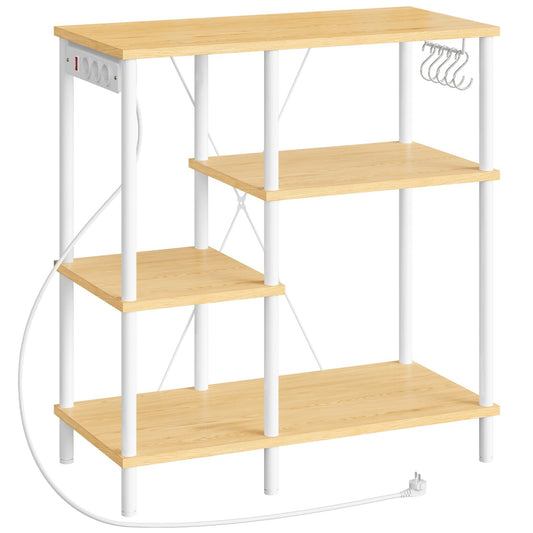 HOOBRO EBF07CHB01 Kitchen Shelf, Standing Shelf with Sockets, Baker's Rack with 5 S-Hooks, Microwave Shelf, 38 x 80 x 86 cm, Vintage Brown and Black